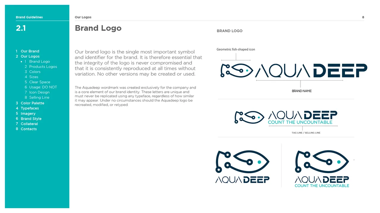 Aquadeep logo in horizontal and stacked versions